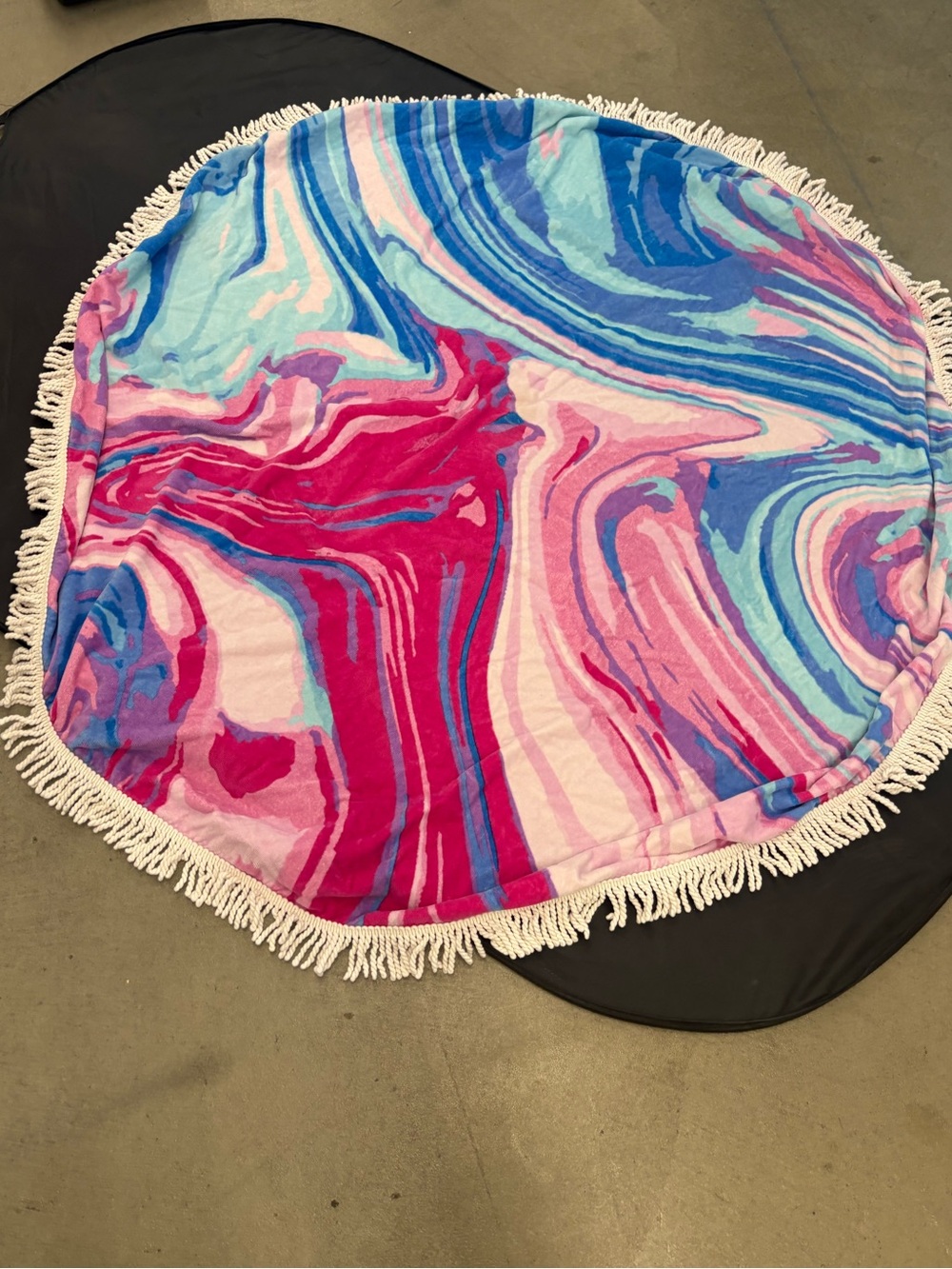 Round Marble Cotton Beach Towel with Fringe